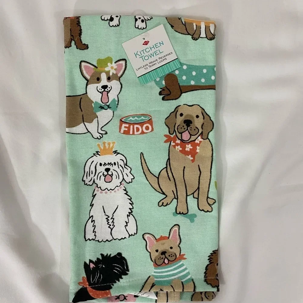 NWT Set of Two Dog /Corgi Kitchen Towels and Corgi Notepad